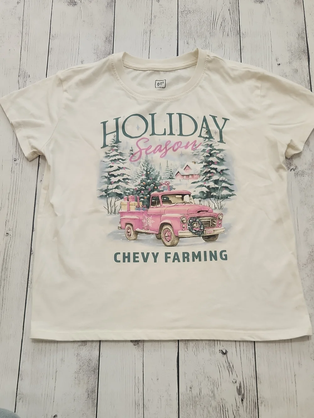 Christmas Chevy Farming Seasonal Girls Large T Shirt